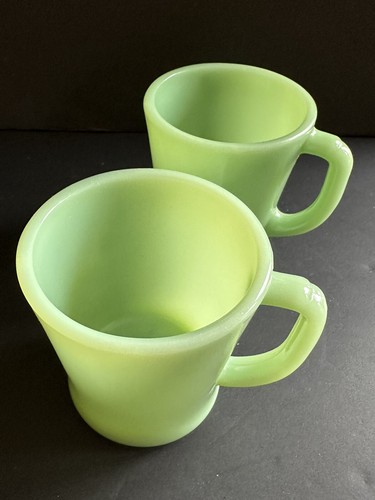 Vtg Jadeite Fire King D Handle Milk Glass Mugs Set of 2 Green 1950’s USA - Picture 14 of 16