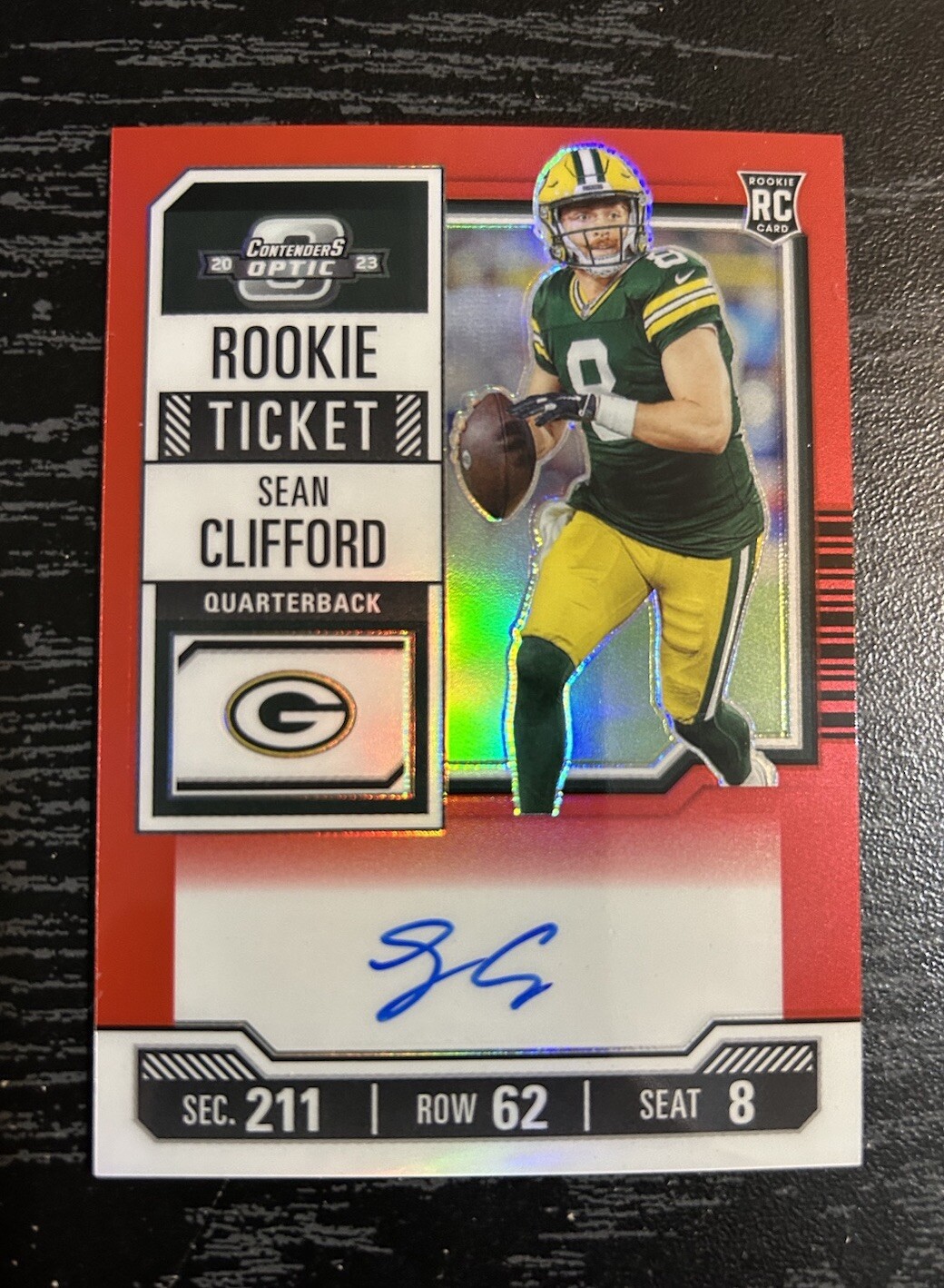 2023 Contenders Optic Sean Clifford Rookie Ticket On Card Auto Red /175 PACKERS