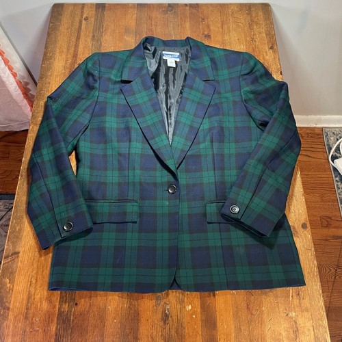 Vintage Pendleton Blazer Damen 14 blau grün kariert adrette Wolle Freizeit LESEN - Bild 1 von 16