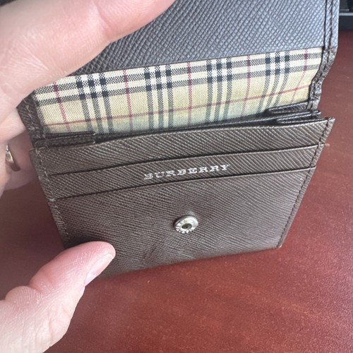 Burberry Authentic Business Card Holder Pass Case Nova Check Brown Leather Snap - Picture 7 of 9