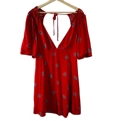 Free People Women's Dress Orange Floral Mockingbird Mesh Inset Mini Size S - Picture 3 of 13