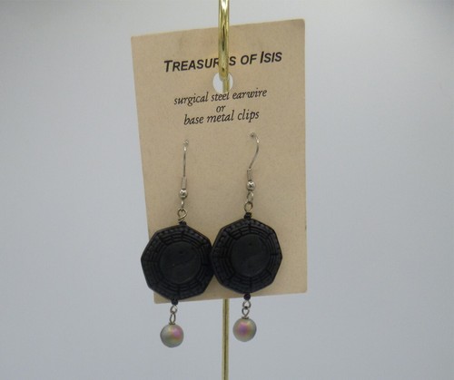 Carved Cinnabar Yin/Yang Octagon Earrings, pierced - Picture 1 of 2