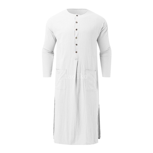 Mens Cotton Loose Muslim Clothing Long Sleeve Islamic Saudi Arab Kaftan Robe 3XL - Picture 8 of 27