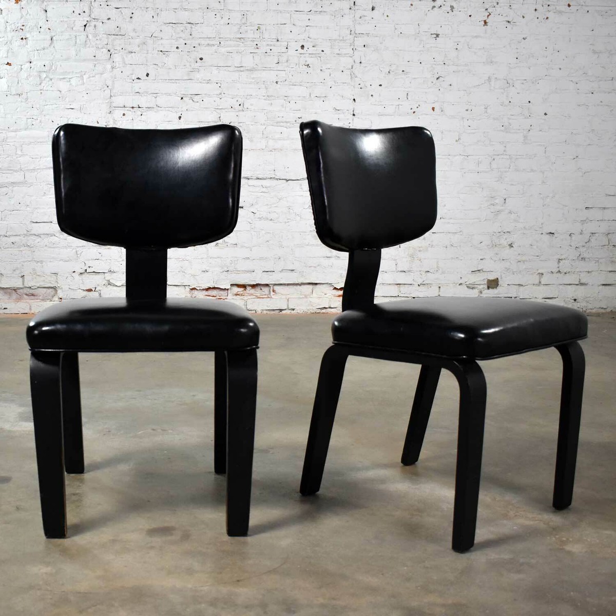 Mid Century Modern Pair of Black Thonet Bentwood and Vinyl