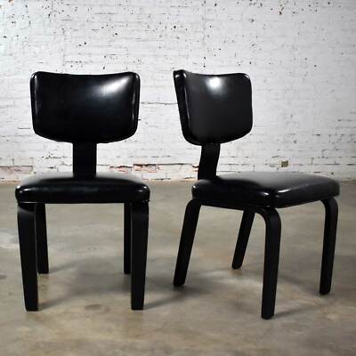 Mid Century Modern Pair of Black Thonet Bentwood and Vinyl
