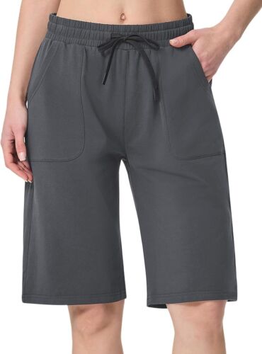Mujeres Algodón Pantalones Cortos para Sudar Atléticos Salón Deportes Entrenamiento Bermudas Rodilla Medio Pantalones - Imagen 8 de 45