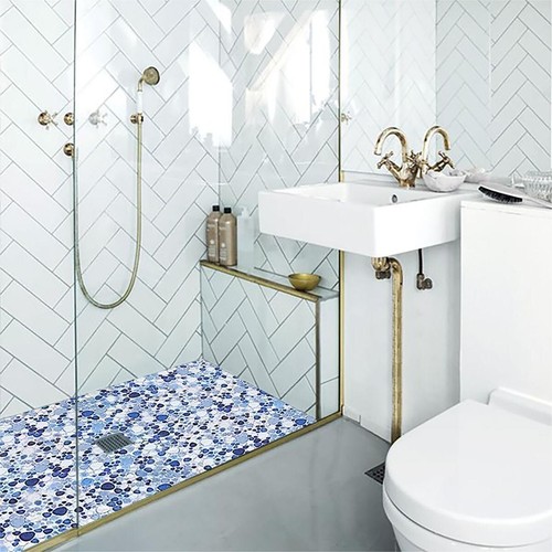 Blue White Porcelain Pebble Mosaic Tiles for Shower Floor Bathroom Wall 5 Sheets - Picture 6 of 6