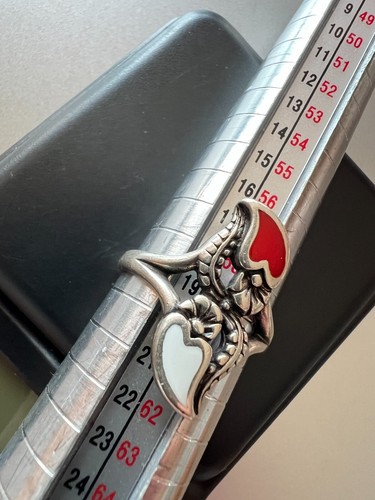Vintage Sterling rot und weiß Wirbel Herz Ring Größe fast 9 - siehe Dorn - Bild 7 von 10