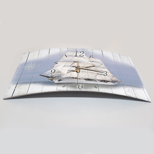 BM Wanduhr 44 cm x 22 cm leises Uhrwerk Funkwanduhr 8179-1a Segelboot Meer - Bild 2 von 4
