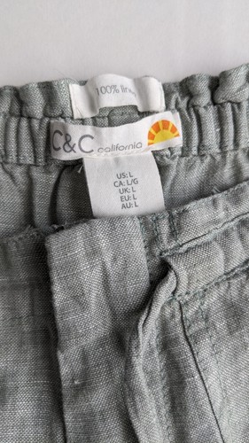 C&C California Women’s Large 100% Linen Highwaisted Paperbag Light Green Shorts - Picture 2 of 6