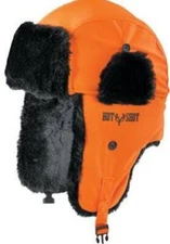 Blaze Orange & Black Trapper Hat - Hunting Faux Fur Outdoor Camouflage