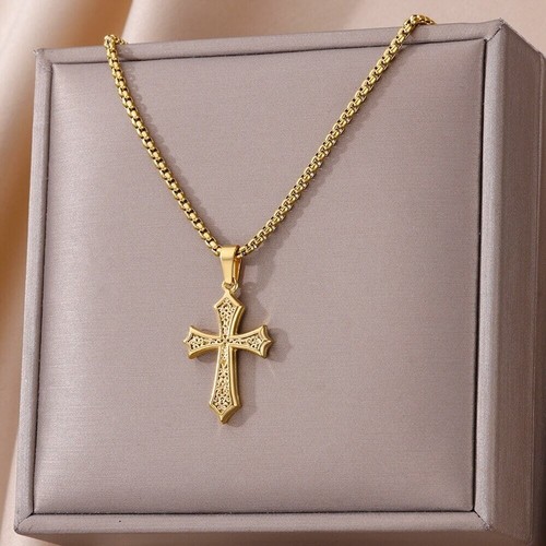 Katholisches Kreuz Anhänger, Segenskreuz Halskette, 18K Gold Kreuz Anhänger