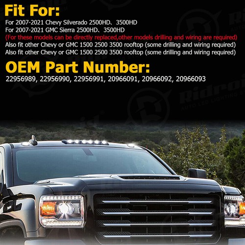 Fits 07-19 Silverado Sierra Clear 3Pcs Amber LED Roof Top Running Cab Lights - Foto 13 di 15