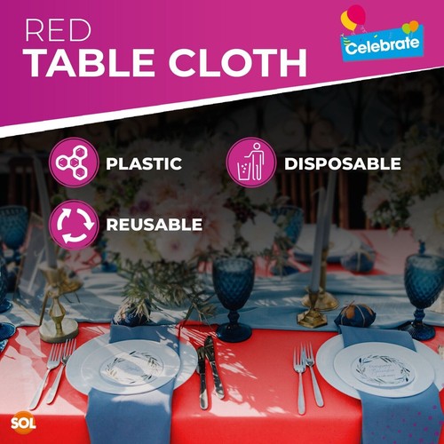 6pk Red Plastic Table Covers Square Tablecloth Disposable Wipe Clean Party Cloth - Picture 6 of 7
