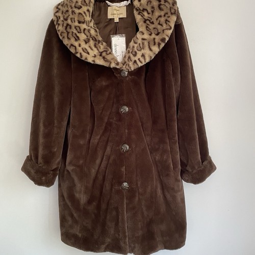 NEW VTG Dennis Basso Brown Faux Fur Coat Heavy Knit Removable Hood Collar 1X - Picture 10 of 12
