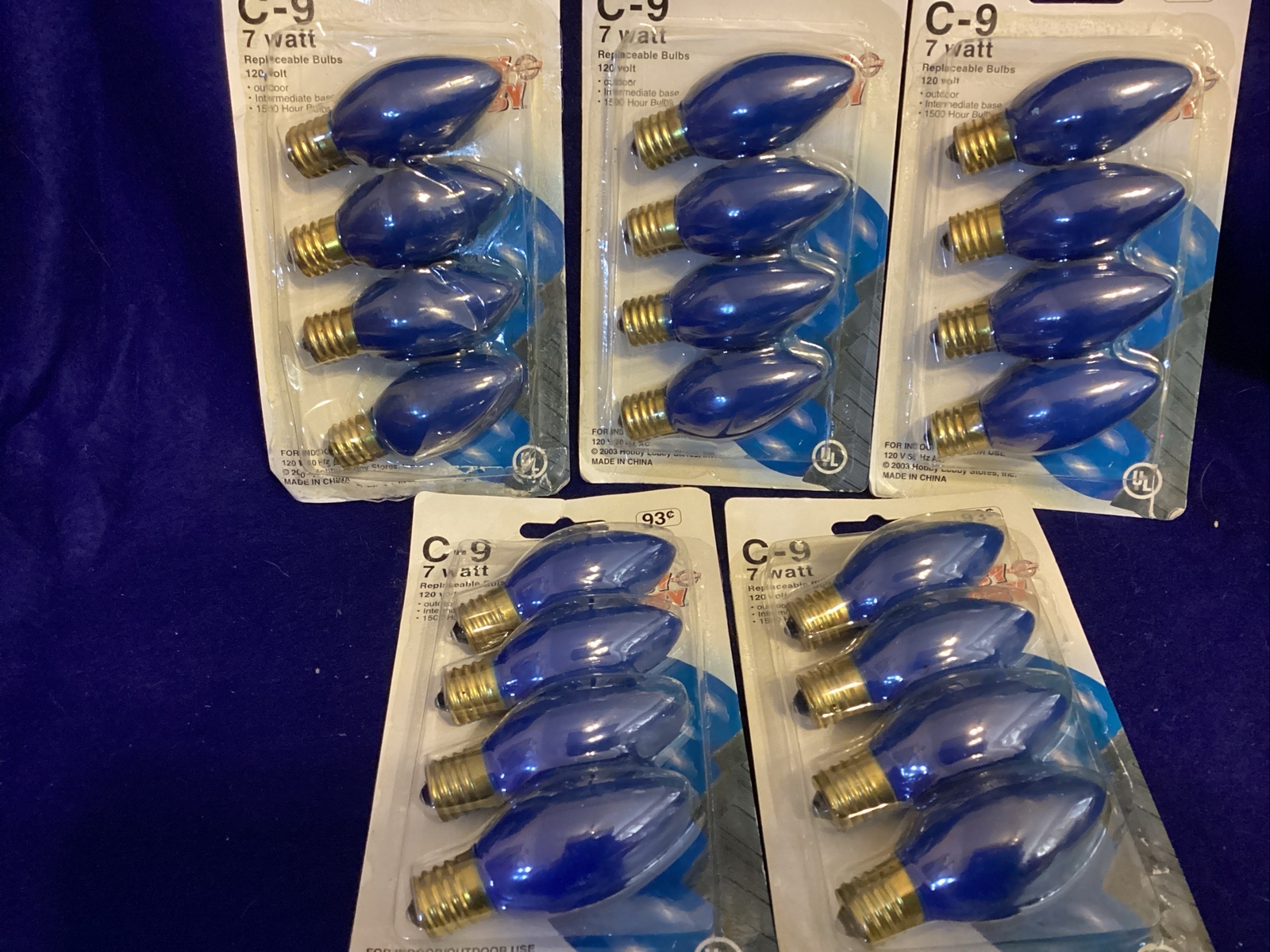 C9 7 Watt Replacement Bulbs Christmas Lights Blue Lot of 5 (20 total