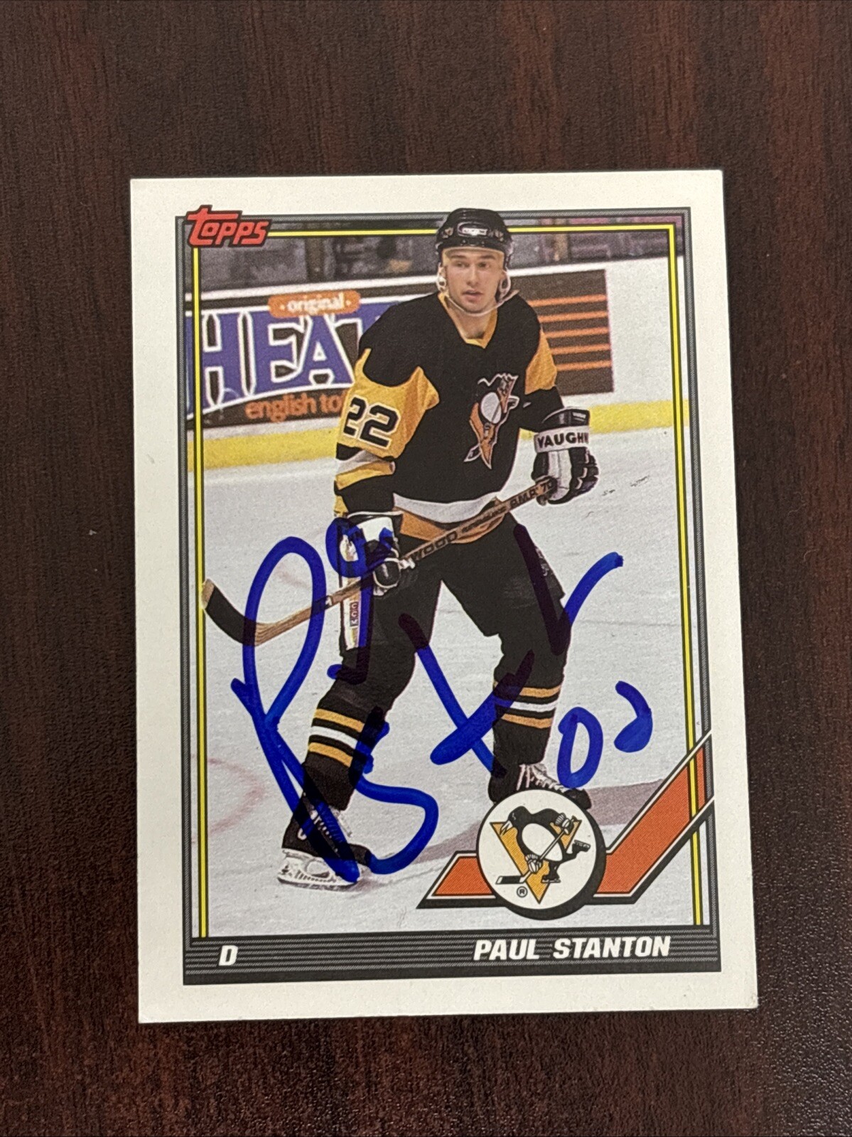 1991-92 Topps #339 Paul Stanton AUTO Pittsburgh Penguins AUTOGRAPH Signed