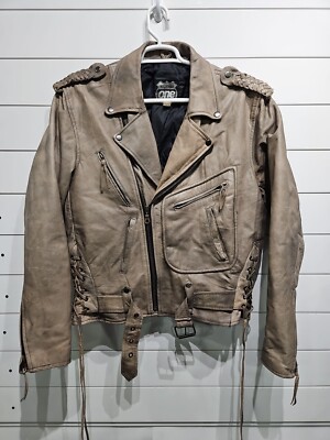 Vtg Highway One Leather Motorcycle Biker Cafe Racer Biker Jacket Tan Mens Large