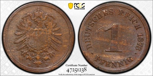Germany Empire 1873D Pfennig, The Rarest Key Date of the Series, PCGS VF Detail - Picture 1 of 3