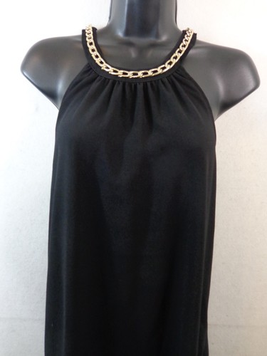 Calvin Klein Dress Women's 10 Black Sleeveless Halter Gold Chain Neck - Picture 5 of 12