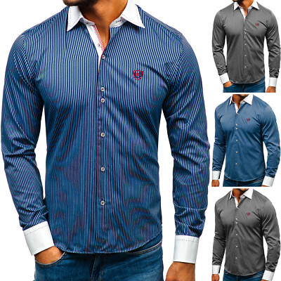 Freizeithemd Langarmhemd Hemd Shirt Gestreift Slim Fit Herren BOLF 2B2 Casual