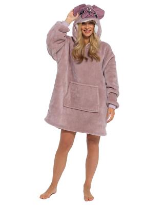 Pug Oversized Hoodie Sherpa Fleece Lined Snuggle Blanket Jumper Loungewear  UK