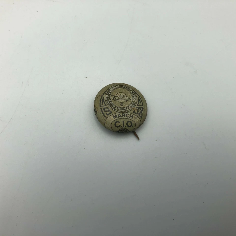 United Auto Workers Union Pinback Botón Insignia 7/8" Bastian De Colección Marzo 1938 UAW Foto 2 de 4