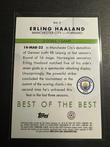 2023-24 Topps UEFA Club Competitions Erling Haaland #BM-3 Best Of The Best - Picture 2 of 2