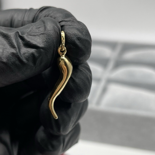 CIONDOLO CHARM CORNO PORTAFORTUNA ORO GIALLO 18KT NUOVO PER COLLANA UOMO DONNA - Imagen 4 de 8