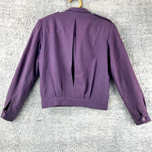 Vintage Bally Army wool jacket purple Size 12/36 designer 80s padded shoulders - Picture 2 of 14