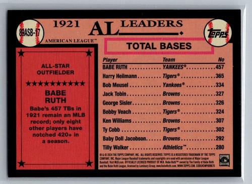 Babe Ruth 2024 Topps Cracked Ice 89 Topps Print All Star #89ASB-17 - Picture 2 of 2