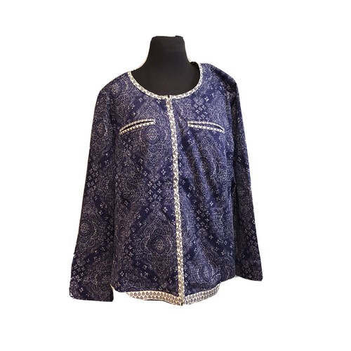Isaac Mizrahi Live! Damask Mixed Print Blue White Full Zip Jacket Blazer Plus 24 - Picture 2 of 9