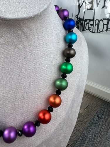 Damen Halskette Collier eloxierten Unisex Aluminium Perlen Ø14mm Rainbow Armband - Picture 4 of 9