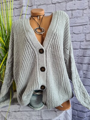 Damen Cardigan Strickjacke Grobstrick NEU Grau Vivance 36/38 40/42 (2 256)