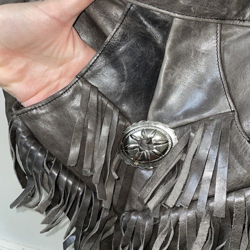 Genuine Leather Fringe Hobo Shoulder Crossbody Bag Black Boho Hippie - Picture 7 of 10