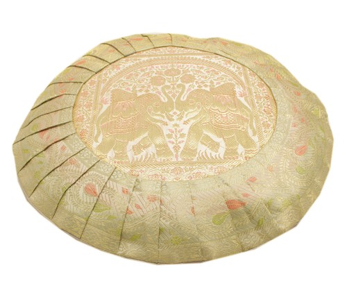 16x16 Inch Indian Woven Zari Brocade Banarasi Silk Cushion Elephant Cover White - Picture 3 of 4