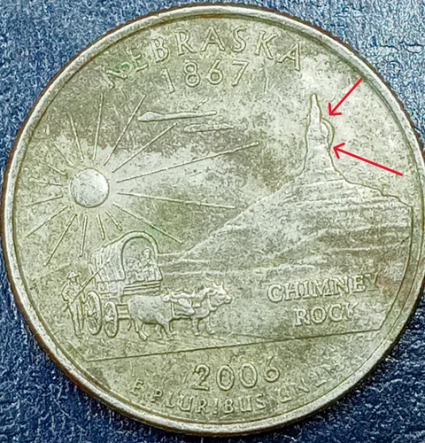 2006 P State Quarter Nebraska With Error Die Chip On Chimney Rock on The Revers