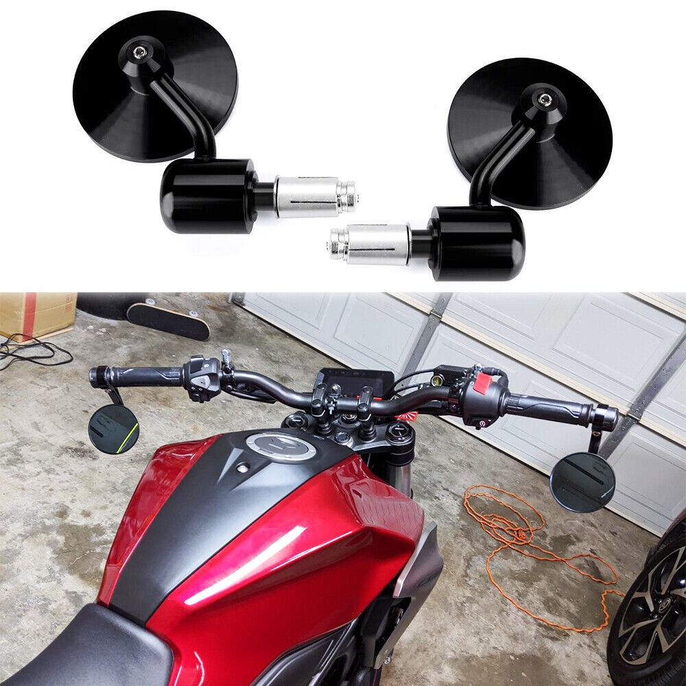 Motorcycle Round 7/8 Handle Bar End Mirror Black For Honda