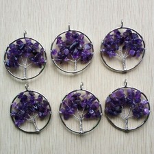 Natural Amethyst Stone Tree of Life Pendants 50mm 6pcs/lot Wholesale