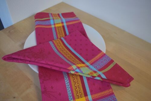 Serviette Jacquard Baumwolle 50x50 cm pink mit Blumenmotiv aus Frankreich - Bild 4 von 5