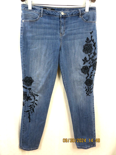 SIMPLY VERA BY VERA WANG SZ 16 SKINNY Blue Embroidered Black Flowers Jeans Pants - Picture 3 of 23