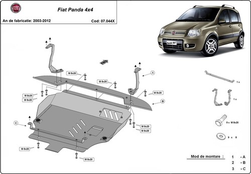 Steel Underride Guard for Engine Compatible with Fiat Panda 4x4 - (2003-2012) - Picture 3 of 8