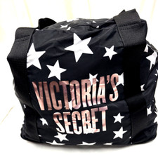 Victoria's Secret Fold Up Beach Overnight Tote Bag Black W Pink Logo And Stars