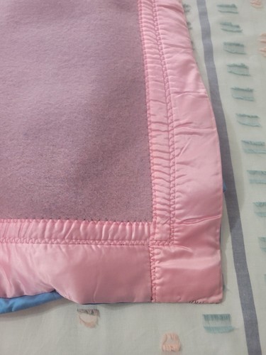 Vintage Colony Woolen Mills Blue Pink Wool Reversib Blanket 60x108" - Picture 7 of 13