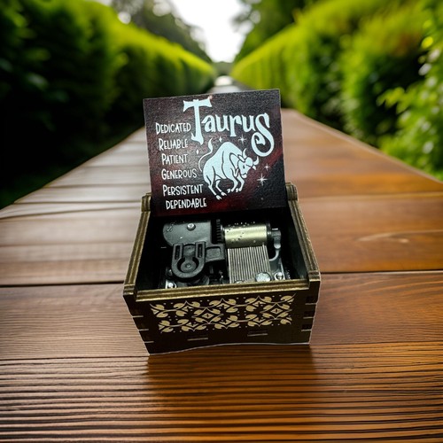Nueva caja de música de cuerda de madera hecha a mano mini signo del zodiaco “TAURO” - Imagen 3 de 3