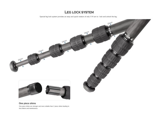 Leofoto LX-225CT+BV-1 Reversible Travel Tripod + Bino Fluid Head Kit - Picture 3 of 13