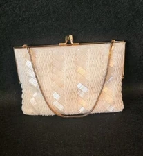 Vintage MAGID Cream Seed Bead Designer Evening Handbag