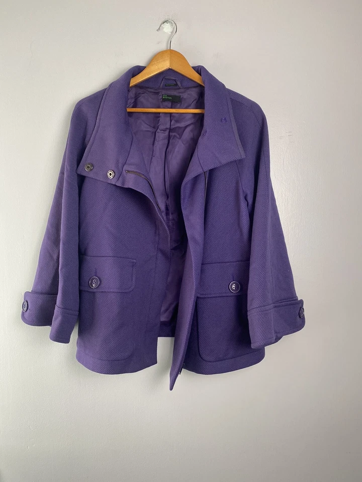Chaqueta Blazer Stile Bennetton Mujer Lana Púrpura Italia Grande Foto 2 de 4