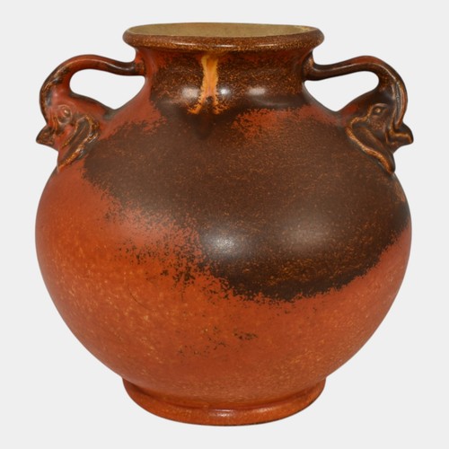 Red Wing Rumrill 1930s Vintage Art Pottery Orange Elephants Ceramic Vase 215