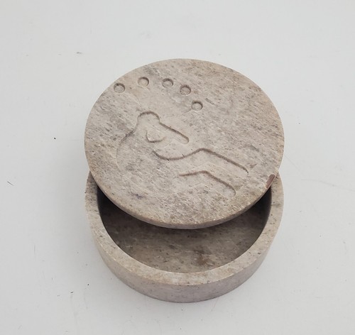 Kokopelli Soapstone Round Trinket Box Hopi Fertility God Childbirth - Picture 3 of 10